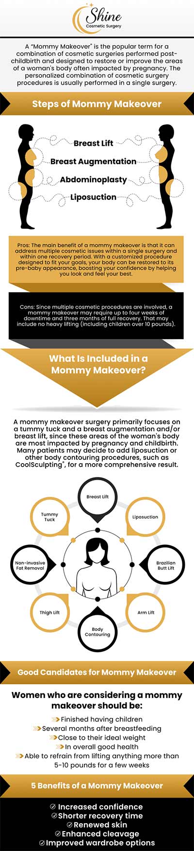 Restoring a woman's body's form and attractiveness after childbirth is the aim of a mommy makeover. A combo surgery that involves both a breast operation and a body operation is known as a "mommy makeover." At Shine Cosmetic Surgery, visit our board-certified facial plastic surgeon, Dr. Daniel Lin, D.O., for a mommy makeover to begin your journey. For more information, contact us or schedule an appointment online. We are conveniently located at 2707 Valley Blvd, West Covina, CA 91792.